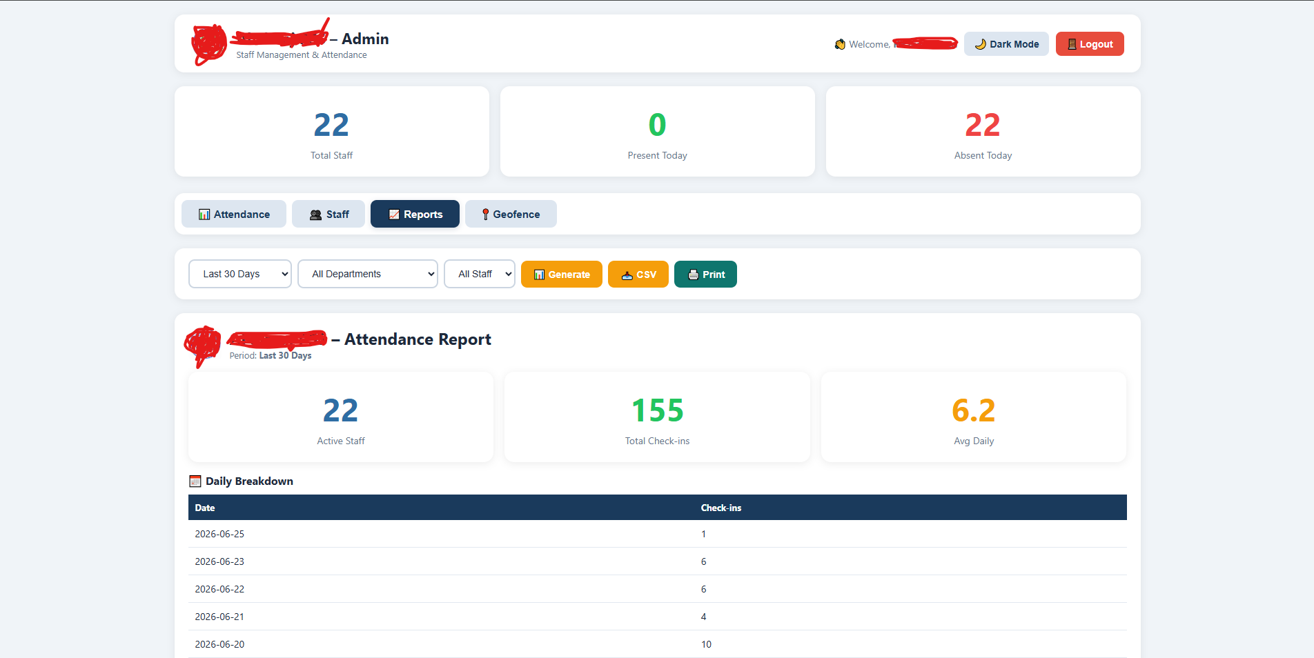 Staff Attendance System